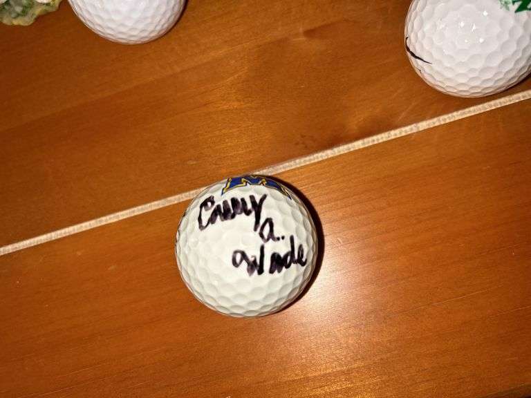 Golfing Memorabilia Lot - Balls, Figurines, and Crowfield Glass