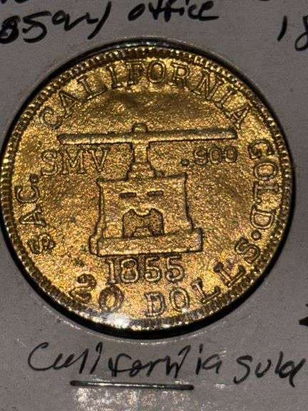 CALIFORNIA GOLD 1855 20 DOLLARS BLAKE AND COMPANY ASSAYERS  POSSIBLE REPLICA