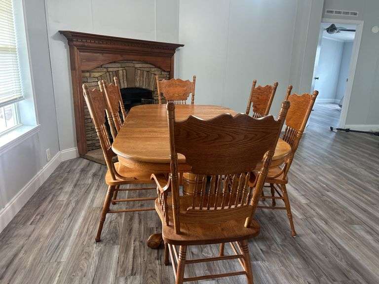 Oak Dining Table with Six Chairs