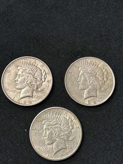 Three 1922 Peace Silver Dollars