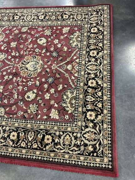 Floral Pattern Rug - Burgundy, Black, and Beige