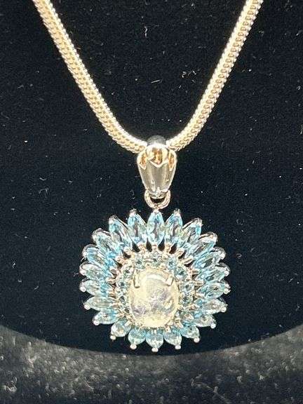 Sterling Silver Blue Topaz and Moonstone Pendant Necklace image