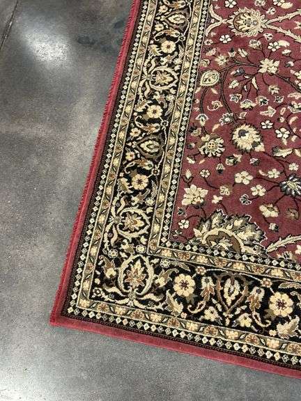 Floral Pattern Rug - Burgundy, Black, and Beige