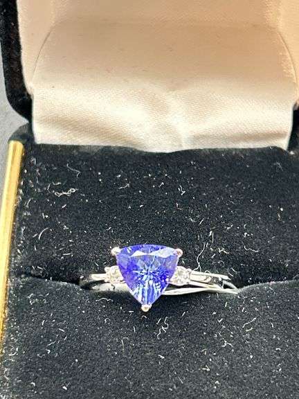 Tanzanite & Sapphire White Silver Ring - Size 7 image