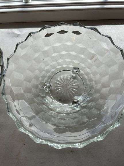 Set of Two Pressed Glass Diamond Pattern Bowls