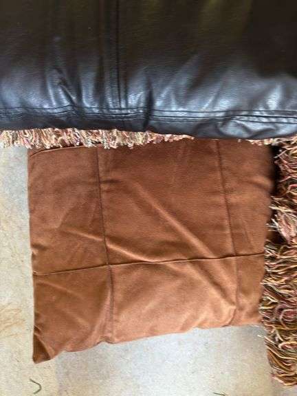 Assorted Decorative Throw Pillows - Leather, Suede, and Floral Set