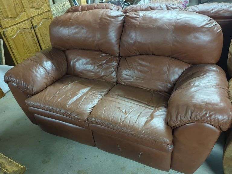 Brown Leather Reclining Loveseat