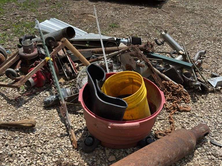 Metal Scrap and Parts, Including Tires, Transmission, and Chain