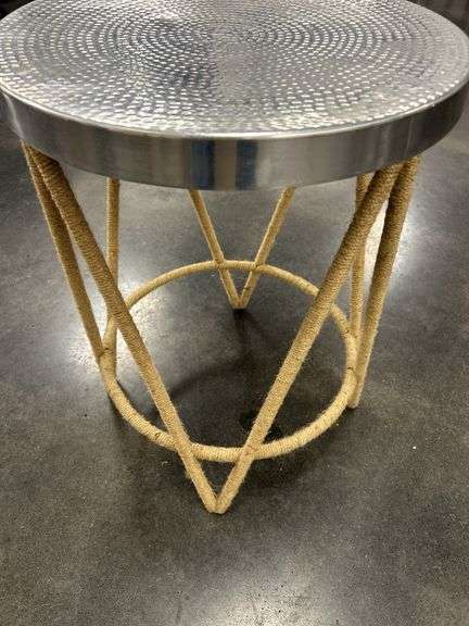 Hammered Metal Top Accent Table with Rope Detail