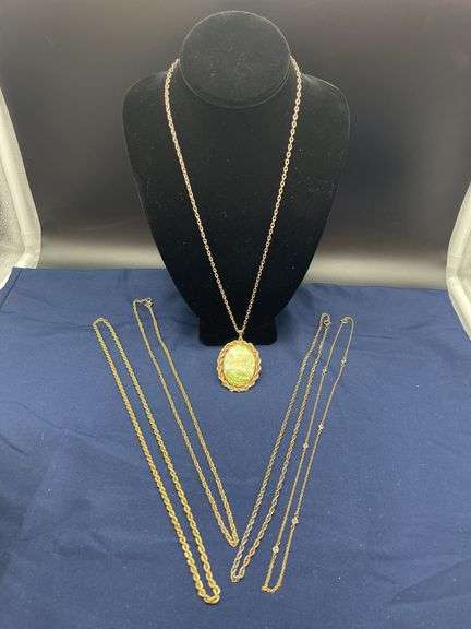 Gold Tone Chain Necklace Lot with Pendant image