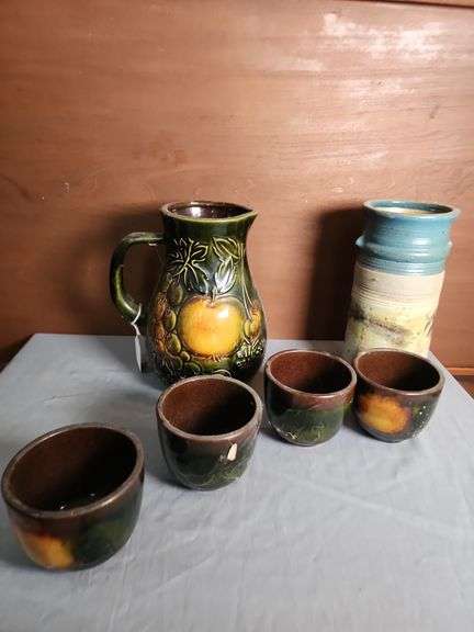 German Pottery Pitcher Set With Tumblers image