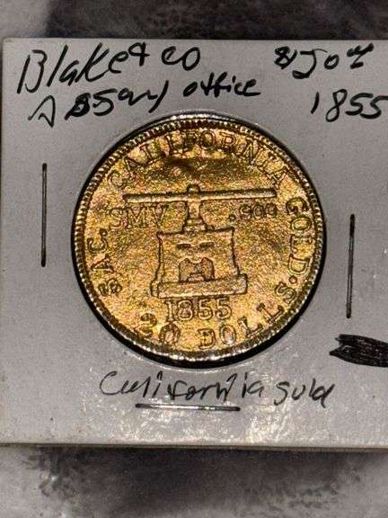 CALIFORNIA GOLD 1855 20 DOLLARS BLAKE AND COMPANY ASSAYERS  POSSIBLE REPLICA image
