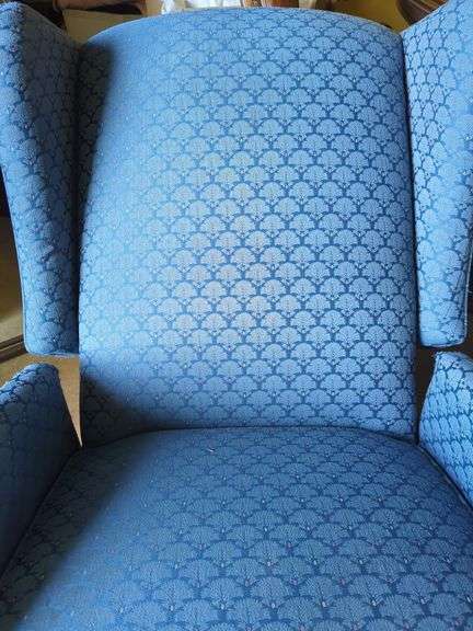 Wingback Recliner Chair with Blue Patterned Fabric