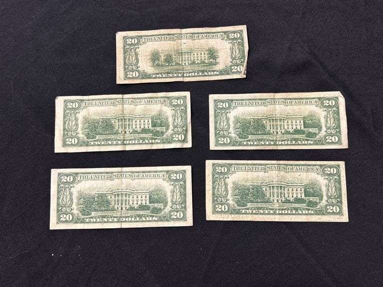Lot of Five $20 United States Federal Reserve Notes