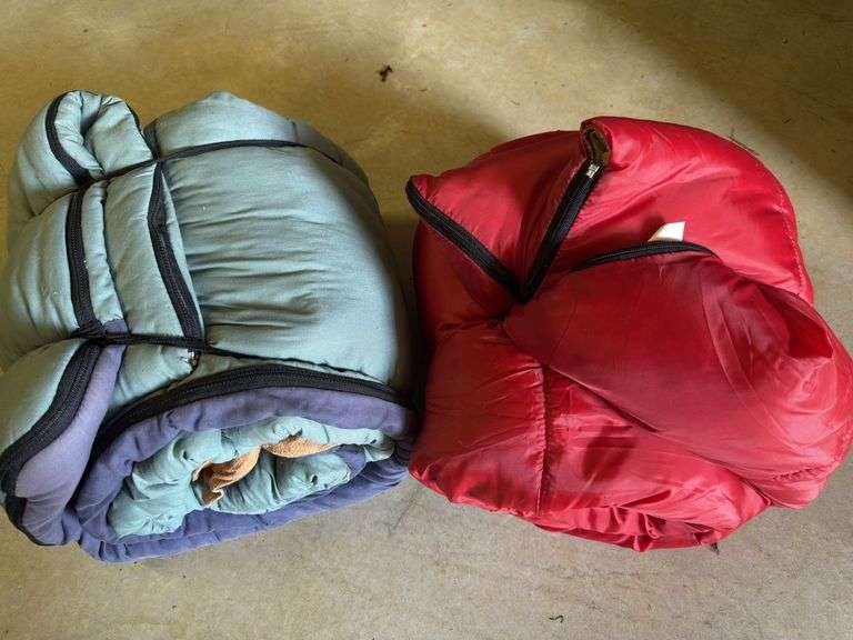 Pair of Camping Sleeping Bags: Red and Green image
