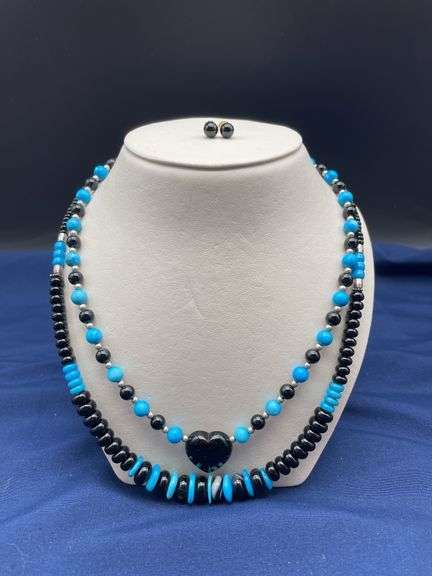 Black and Turquoise Necklace and Earring Set image