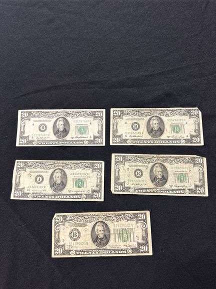 Lot of Five $20 Federal Reserve Notes