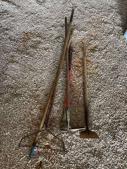 Assorted Garden Tools - Hoes, Rake, and More image