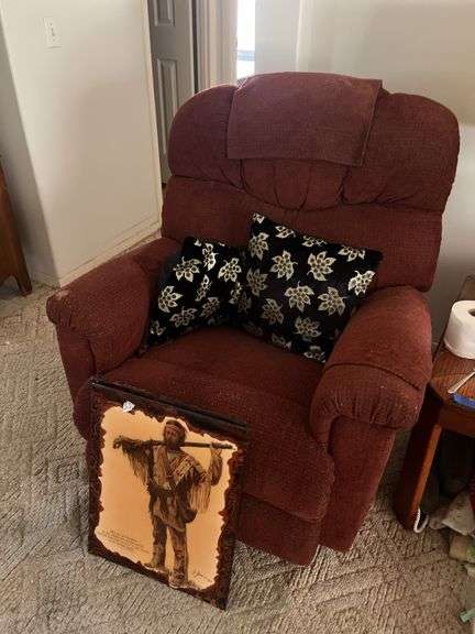 Recliner Chair, Decorative Pillows, and Framed Wall Art image