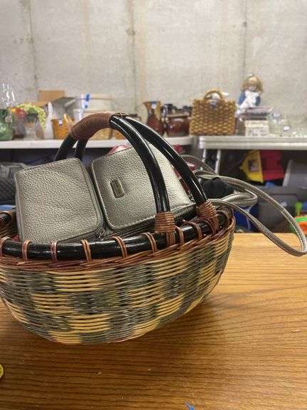 Assorted Handbags with Woven Basket
