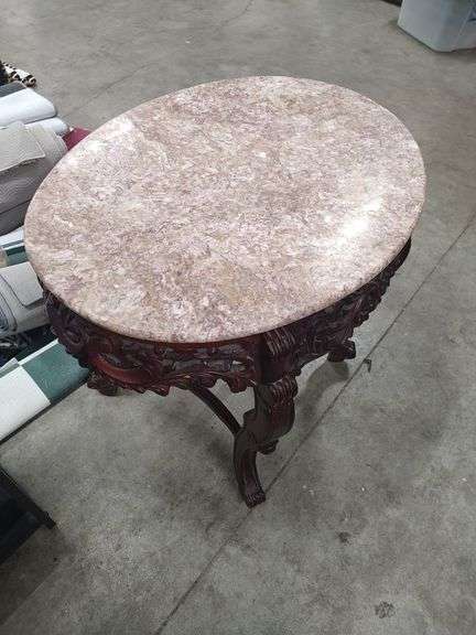 CARVED MARBLE TOP TABLE - 32X24X29