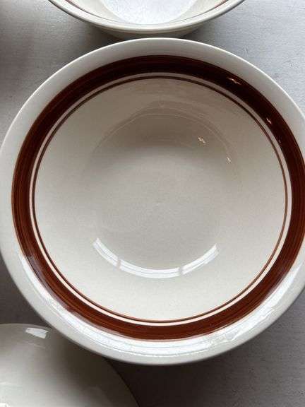 Set of 5 Porcelain Bowls with Brown Trim - Made in China