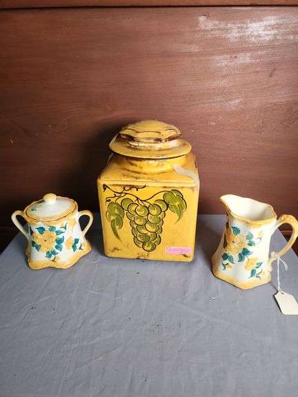 Cash Family USA Hand Painted Creamer, Sugar Bowl, and Canister Set image