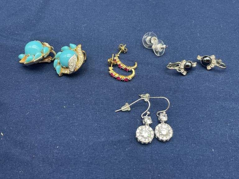 Assorted Costume Earrings: Trifari, Ruby Tone, Rhinestone image