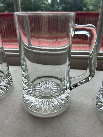 Set of 4 Glass Beer Mugs with Paneled Bases