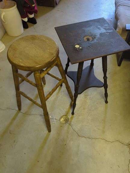Wooden Stool and End Table Set