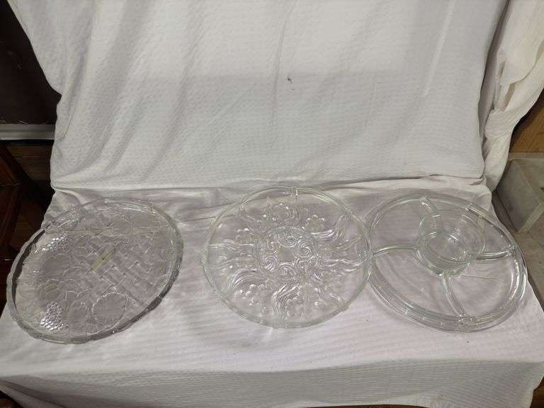 Set of 3 Clear Glass Serving Trays