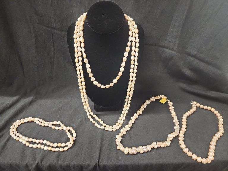Four Pink Freshwater Pearl Necklaces and Bracelet image