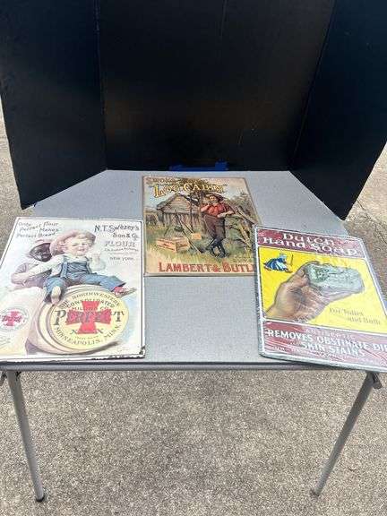Three Advertising Signs: Flour, Soap, and Tobacco image