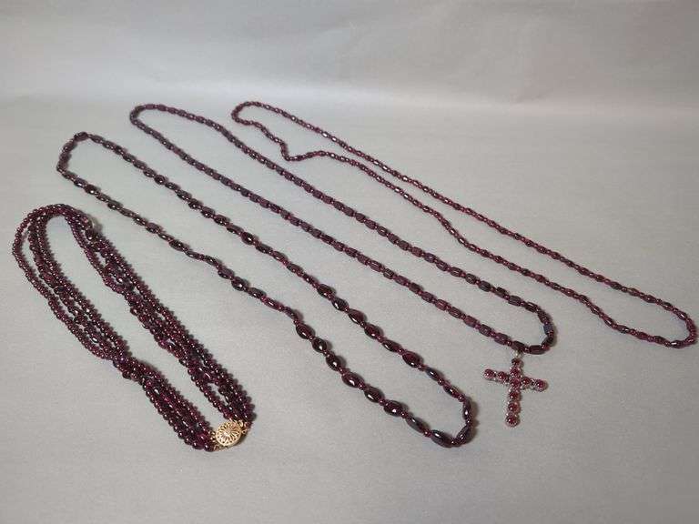 Group of Four Graduated Garnet Bead Necklaces image