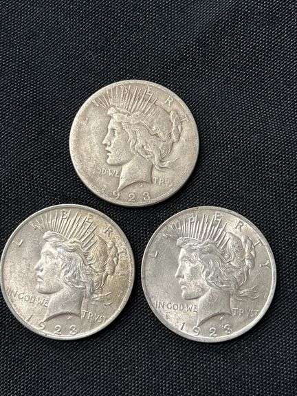 Three 1923 US Peace Silver Dollars