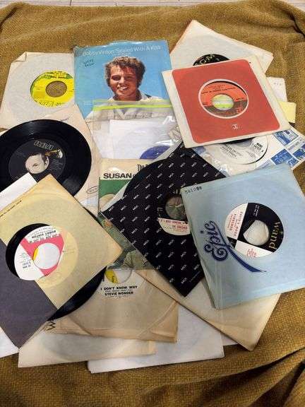 BOX OF VINTAGE 45 LP RECORDS