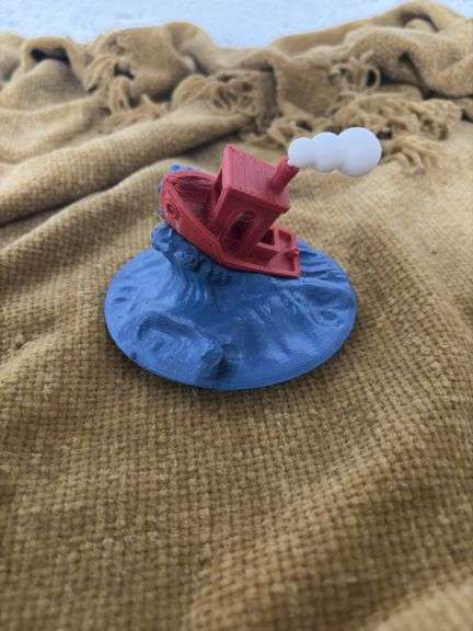 3D PRINTED SMALL BOAT WITH WAVE STAND.  THREE PIECES image