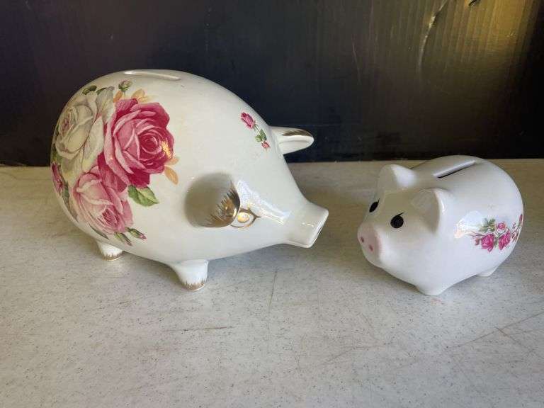 Floral Piggy Bank Set - Large and Small Ceramic Coin Banks