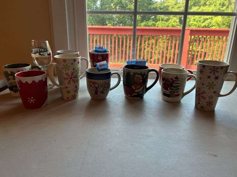 Group of Holiday Themed Mugs and Glass