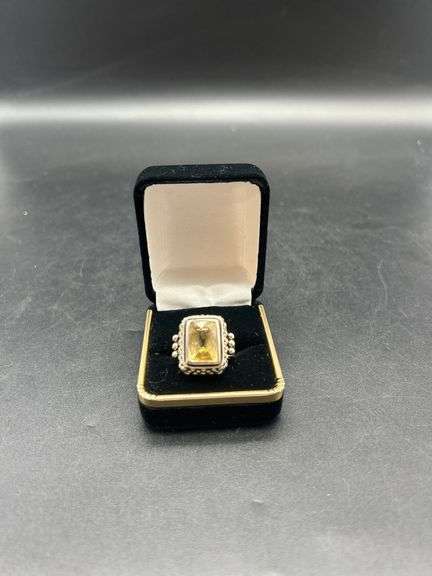 Sterling Silver Ring with Rectangular Yellow Stone image