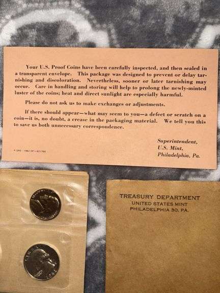 1962 US PHILADELPHIA MINT PROOF COINS SEALED IN TRANSPARENT PACKAGE