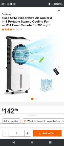 COSTWAY 3 IN 1 EVAPORATIVE AIR COOLER