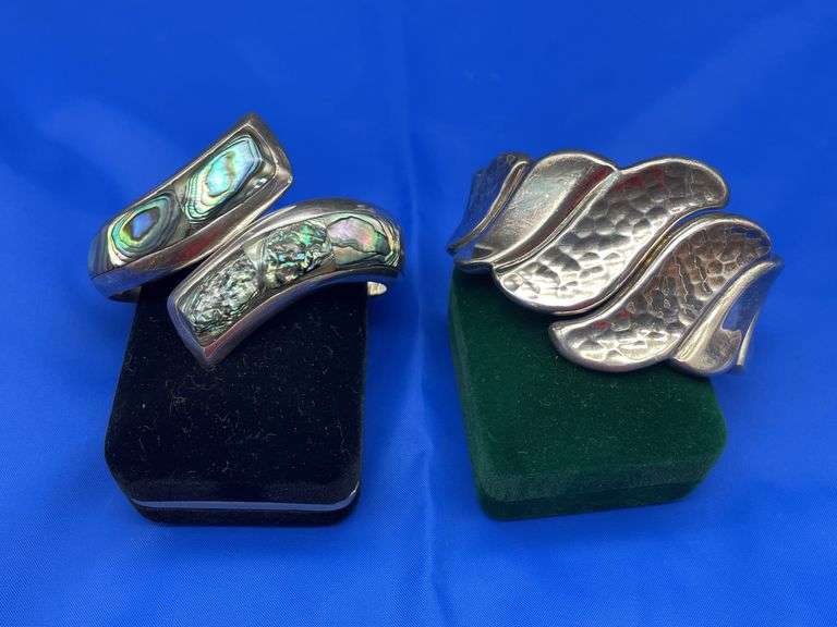 Two Sterling Silver Mexico Bracelets - One Abalone image