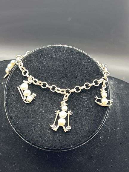 Sterling Silver Charm Bracelet with Snowman and Sleigh Charms image