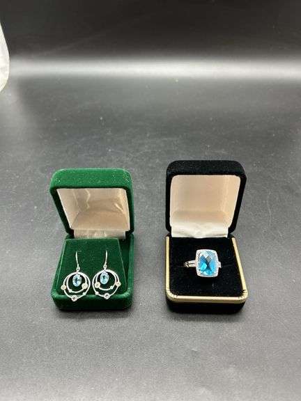 Sterling Silver Blue Topaz Earrings and Ring Set image