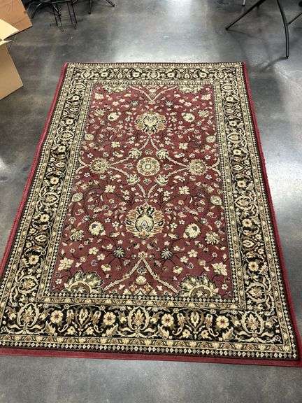 Floral Pattern Rug - Burgundy, Black, and Beige