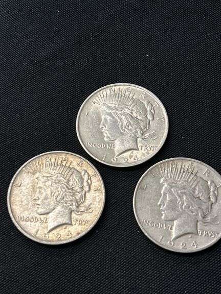 Three 1924 Peace Silver Dollars