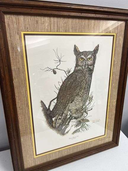 Steve St. Clair Signed Great Horned Owl Framed Print