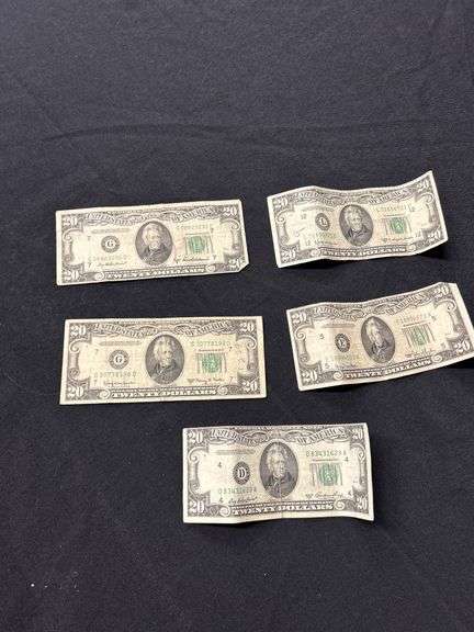 Group of Five US $20 Bills