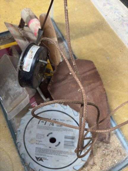 10 GALLON AQUARIUM, SAW BLADES, TROUGHS, AND MISC